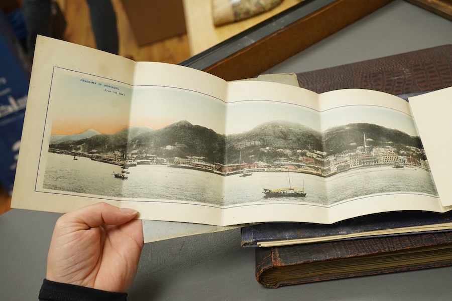An early 20th century photograph and postcard album of Chinese and Japanese scenes, together with some negatives, etc.